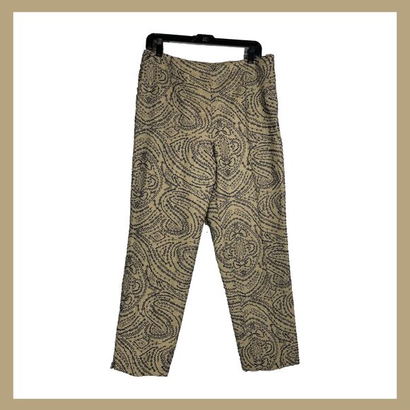 Vintage Talbots All Over Embroidered Chino Pant Linen Blend Navy Tan Chic 12 - Picture 1 of 14